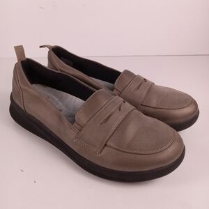 Clarks Cloudsteppers Sillian 2.0 Hope Pewter Metallic Penny Loafers 8.5 Comfort